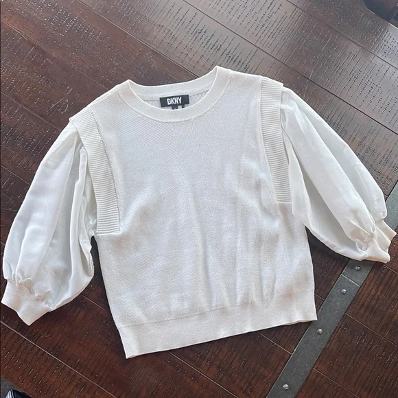 DKNY White Puff Sleeve Sweater - Picture 1 of 2